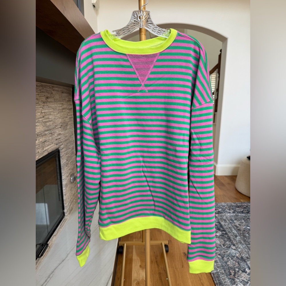 EUC We the Free Free People Classic Striped Oversized Sweatshirt Purple Combo S